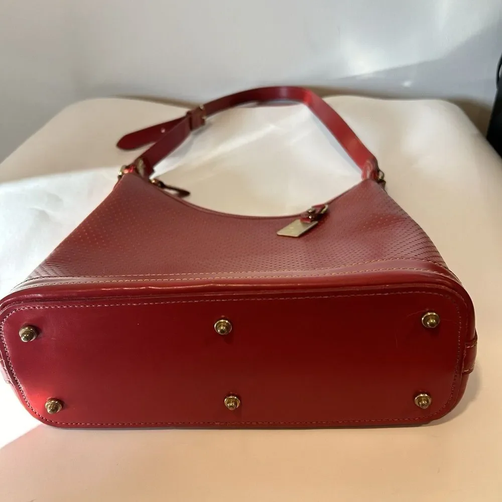 Dooney and Bourke Vintage ZipTop Red Leather Hobo Bag Gold Hardware FootedBottom